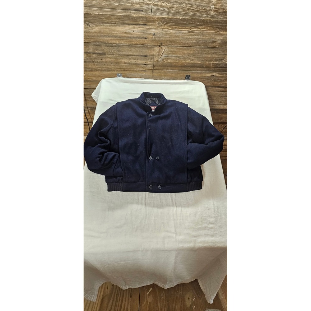 Progressions Mens Navy Blue Wool Blend Quilted Bomber Jacket  40 Varsity Style